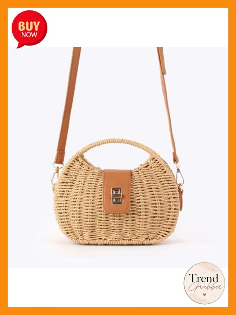Woven Straw Crossbody Bag with PU Flap | Top Handle Rattan Handbag for Beach